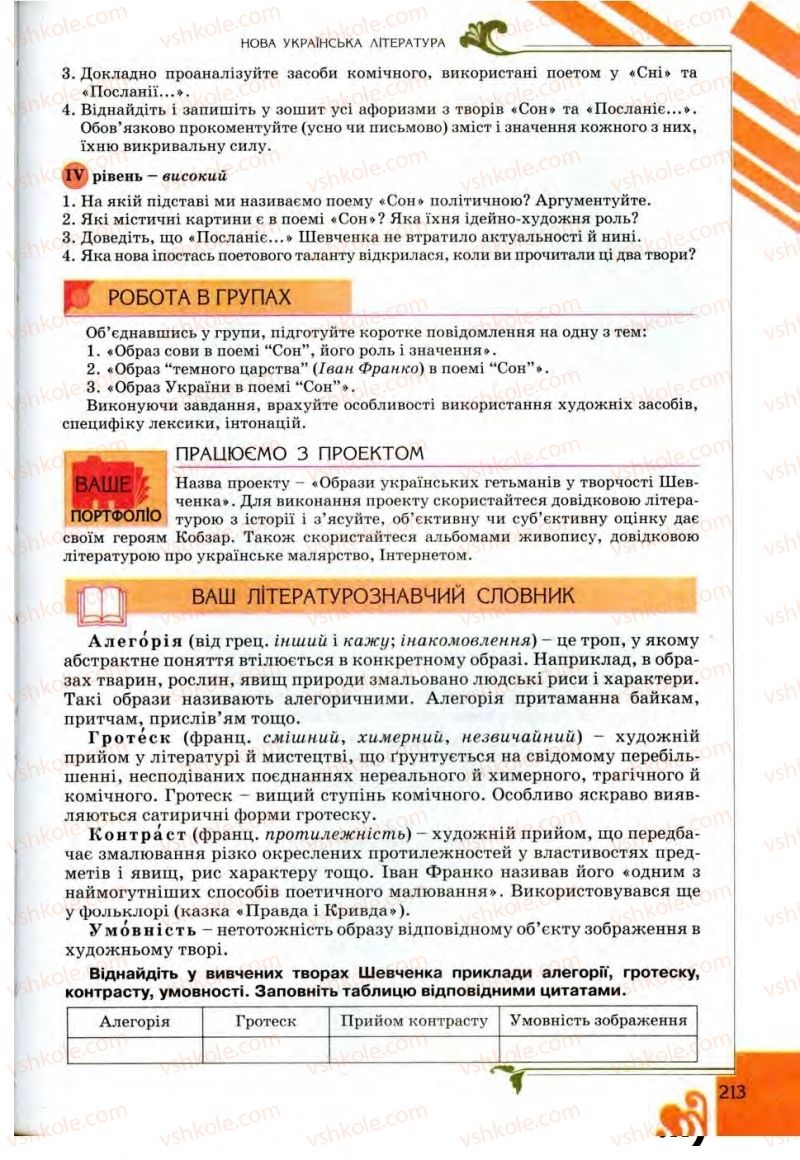 Страница 213 | Підручник Українська література 9 клас О.І. Міщенко 2009