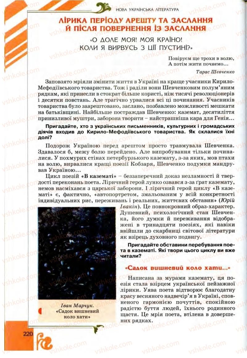 Страница 220 | Підручник Українська література 9 клас О.І. Міщенко 2009