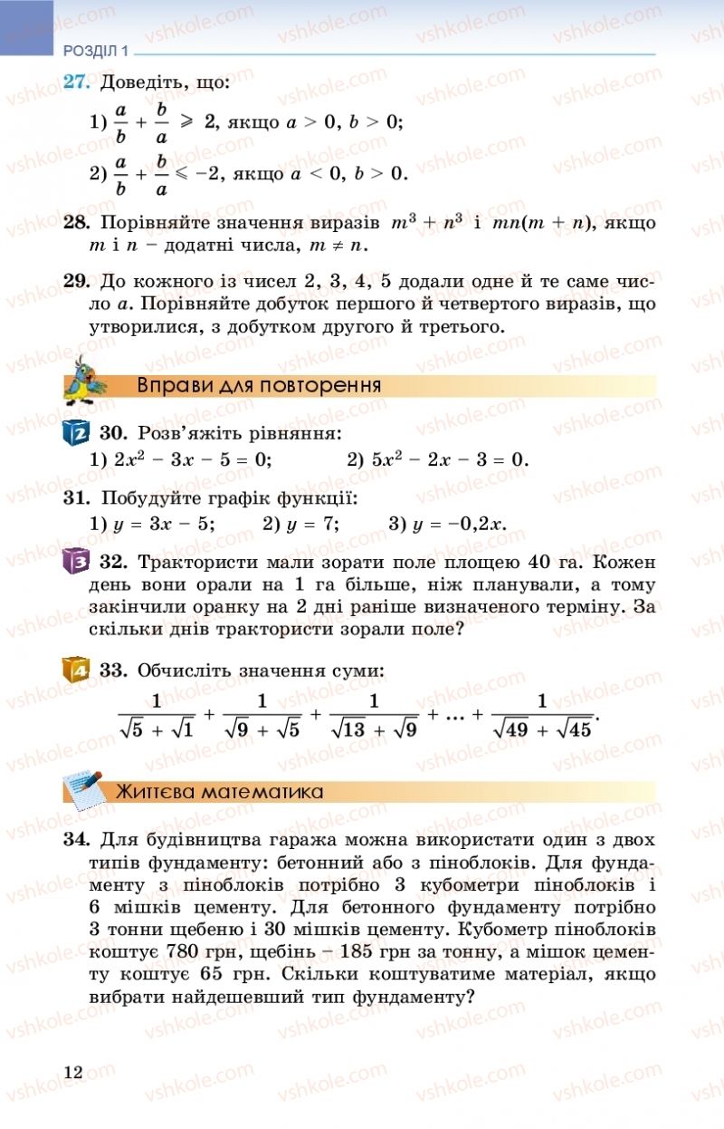 Страница 12 | Підручник Алгебра 9 клас О.С. Істер 2017