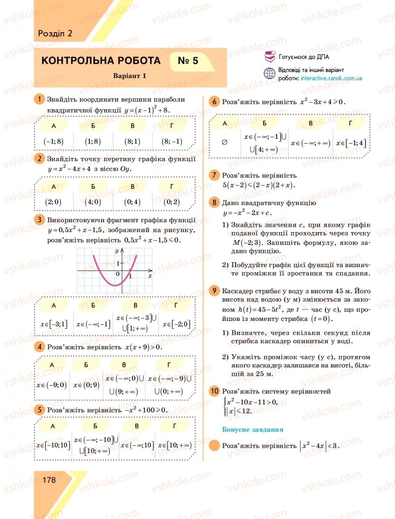Страница 178 | Підручник Алгебра 9 клас Н.С. Прокопенко, Ю.О. Захарійченко, Н.Л. Кінащук 2017