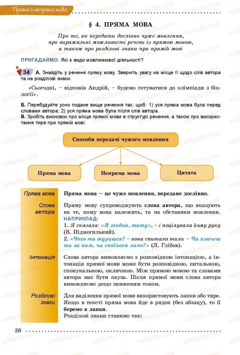 Страница 26 | Підручник Українська мова 9 клас О.В. Заболотний, В.В. Заболотний 2017