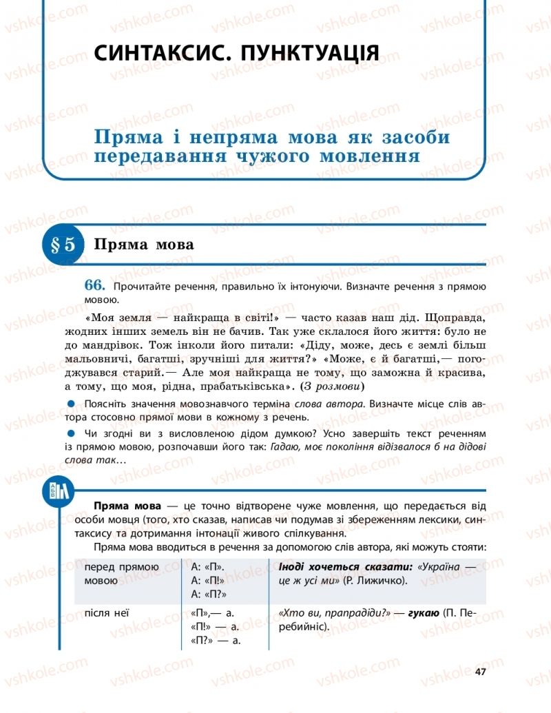 Страница 47 | Підручник Українська мова 9 клас О.П. Глазова 2017