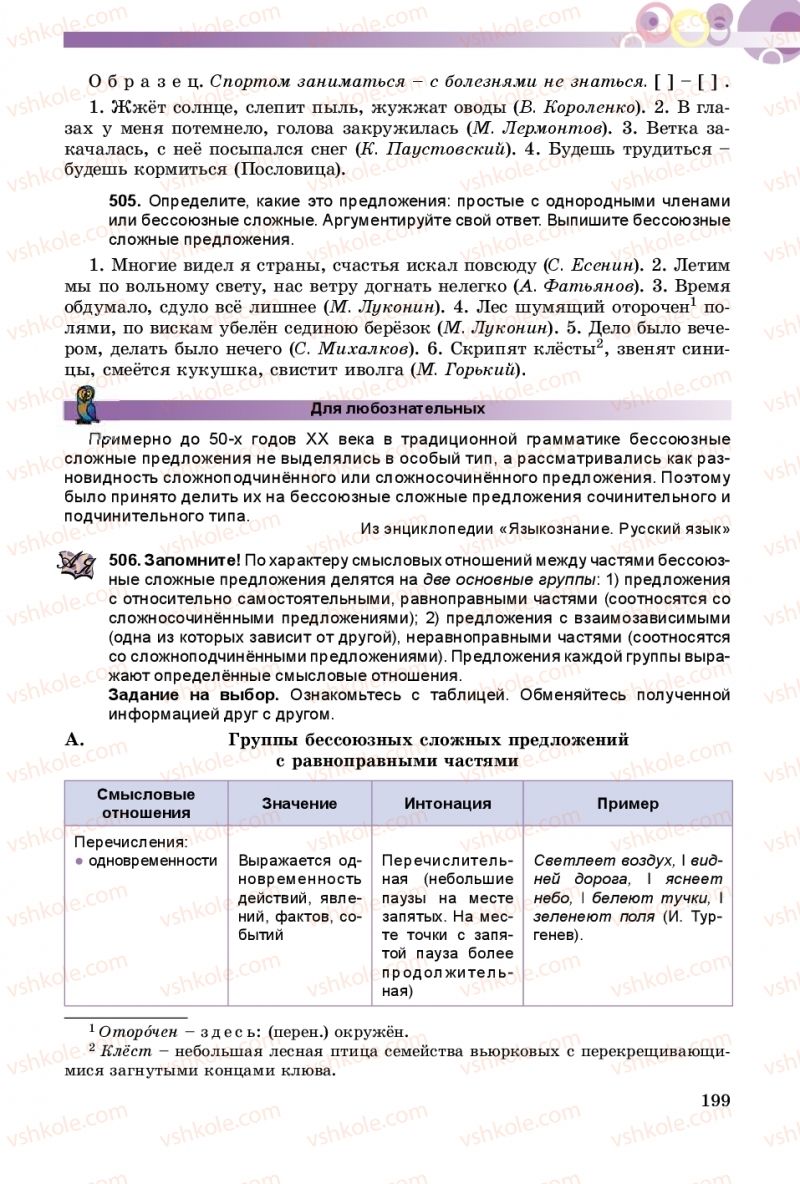 Страница 199 | Підручник Русский язык 9 клас Е.И. Самонова, А.Н. Приймак, И.В. Гайдаенко 2017 5 год обучения