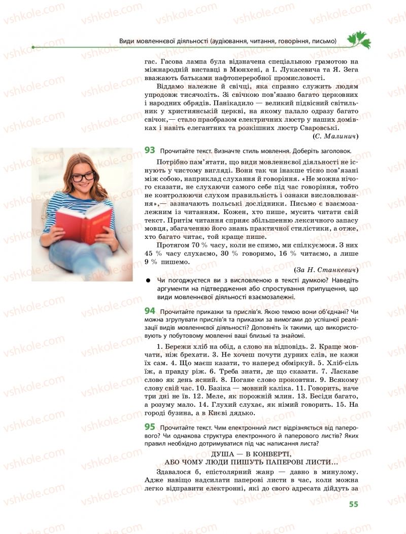 Страница 55 | Підручник Українська мова 9 клас О.В. Караман, О.М. Горошкіна 2017 Поглиблене вивчення