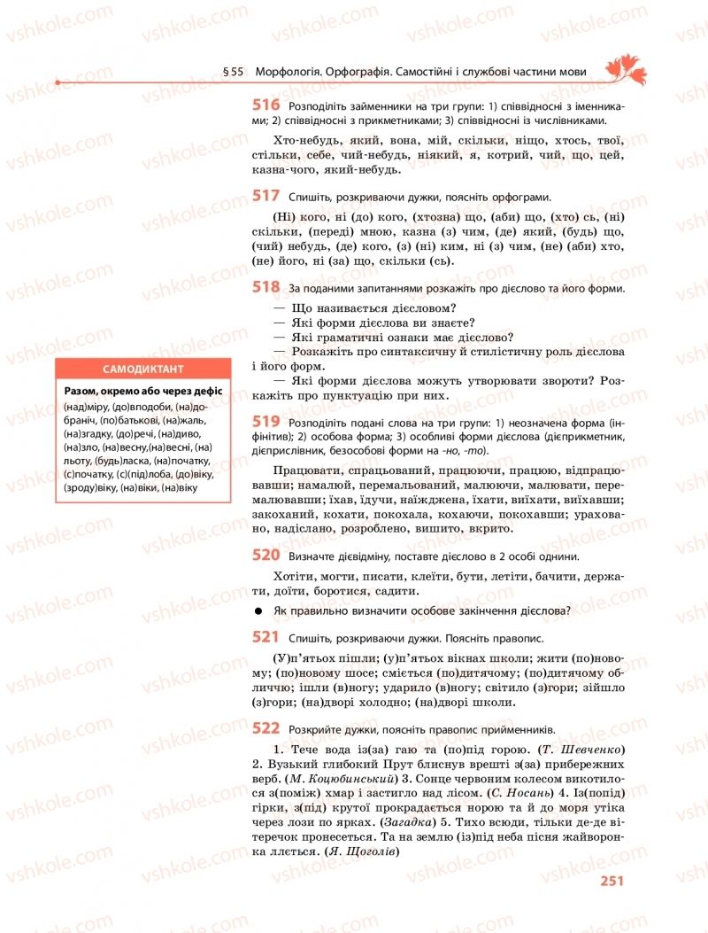 Страница 251 | Підручник Українська мова 9 клас О.В. Караман, О.М. Горошкіна 2017 Поглиблене вивчення