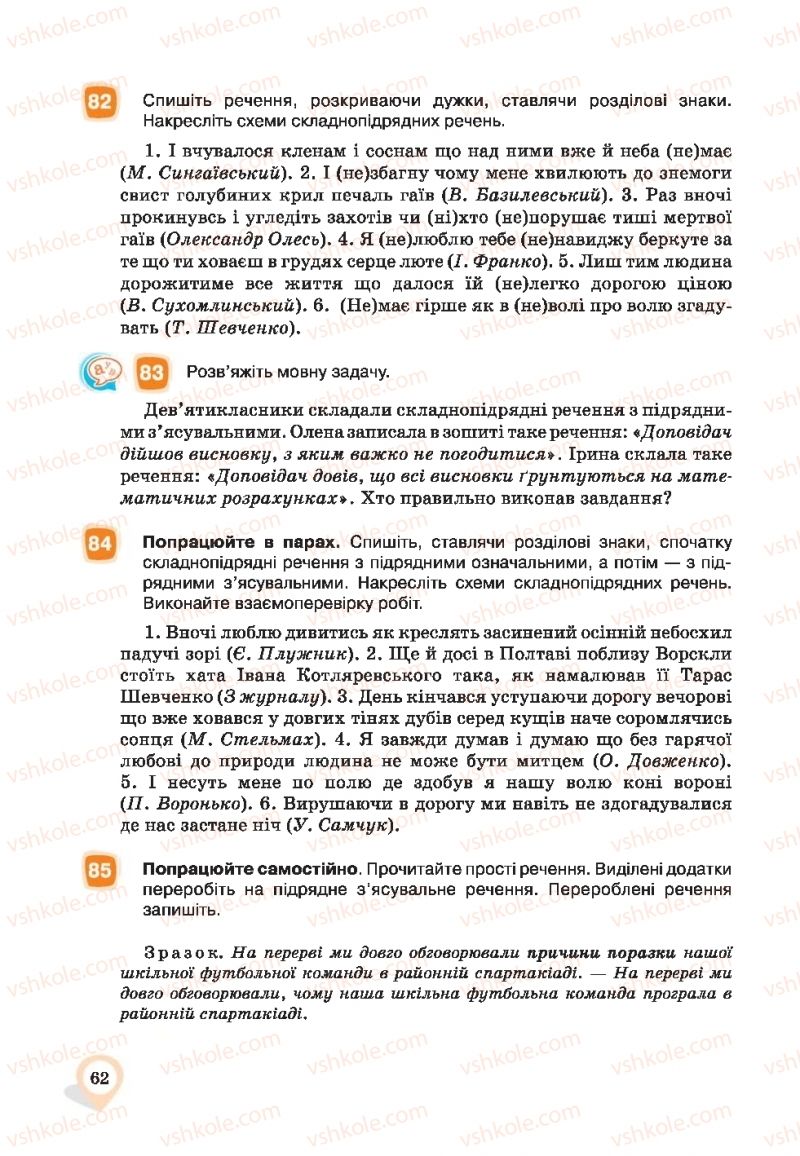 Страница 62 | Підручник Українська мова 9 клас А.А. Ворон, В.А. Солопенко 2017