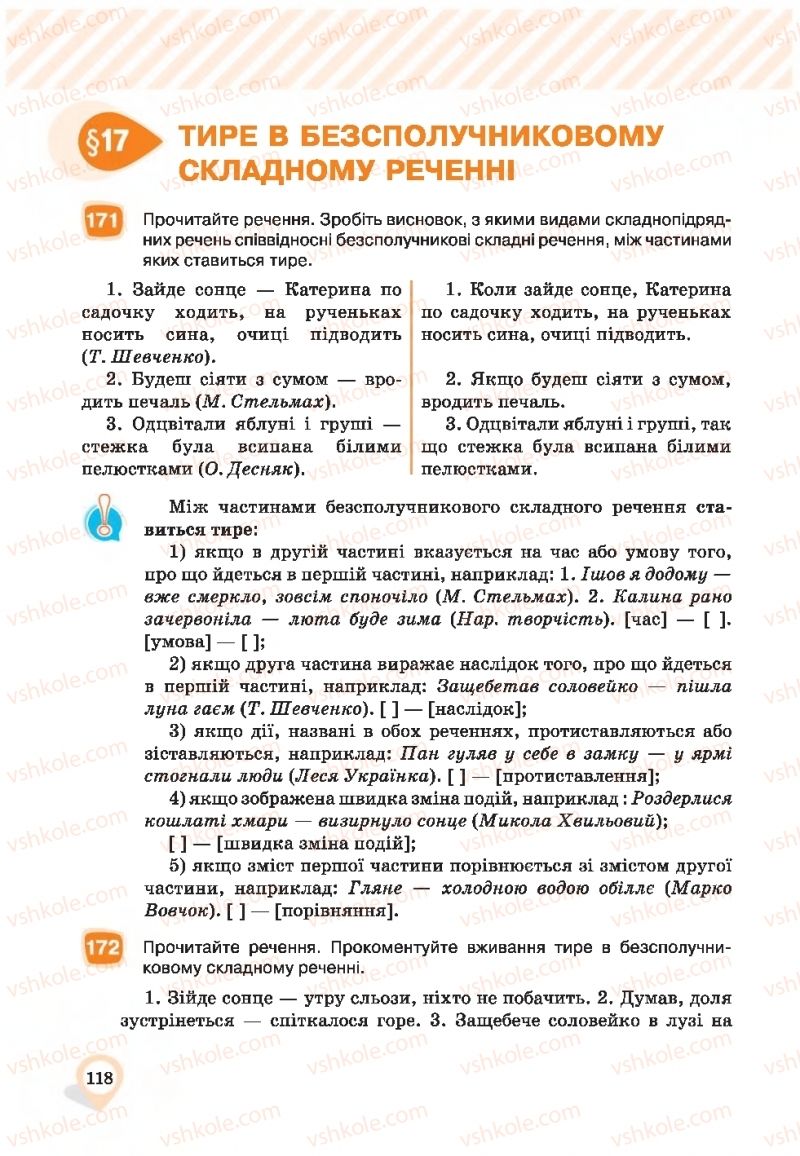 Страница 118 | Підручник Українська мова 9 клас А.А. Ворон, В.А. Солопенко 2017