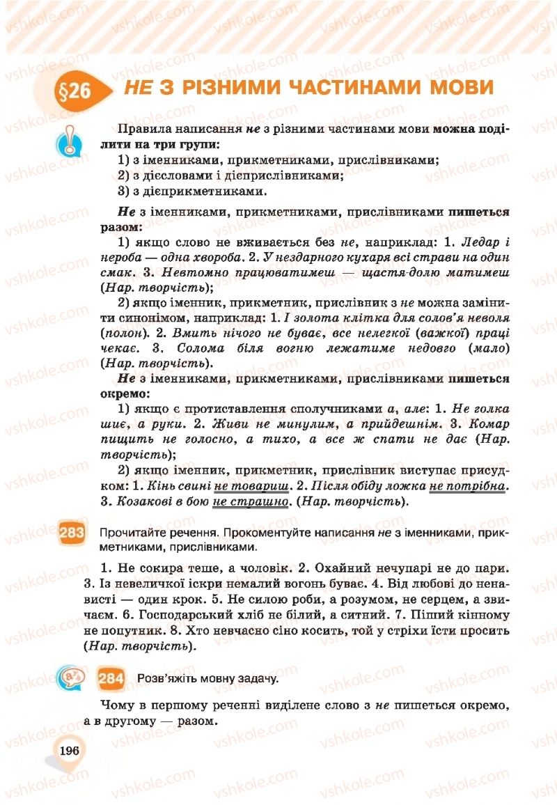 Страница 196 | Підручник Українська мова 9 клас А.А. Ворон, В.А. Солопенко 2017