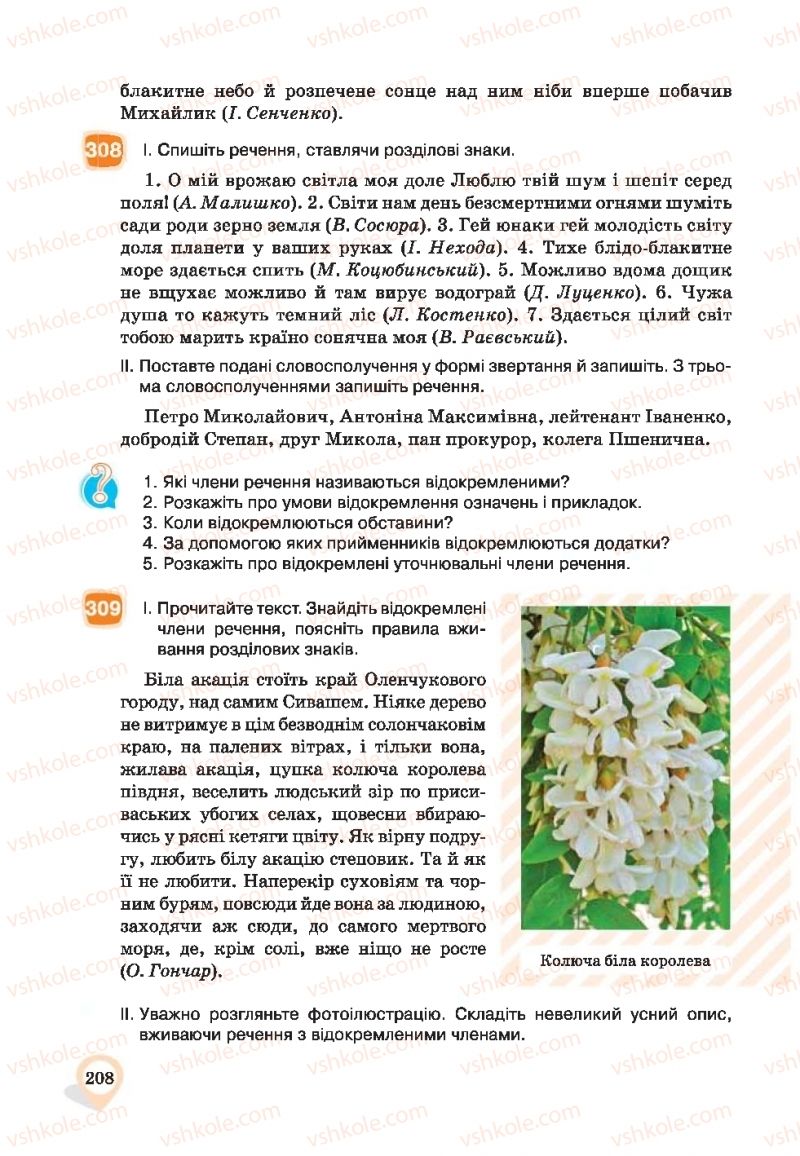 Страница 208 | Підручник Українська мова 9 клас А.А. Ворон, В.А. Солопенко 2017