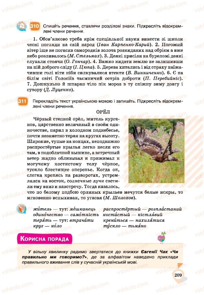Страница 209 | Підручник Українська мова 9 клас А.А. Ворон, В.А. Солопенко 2017
