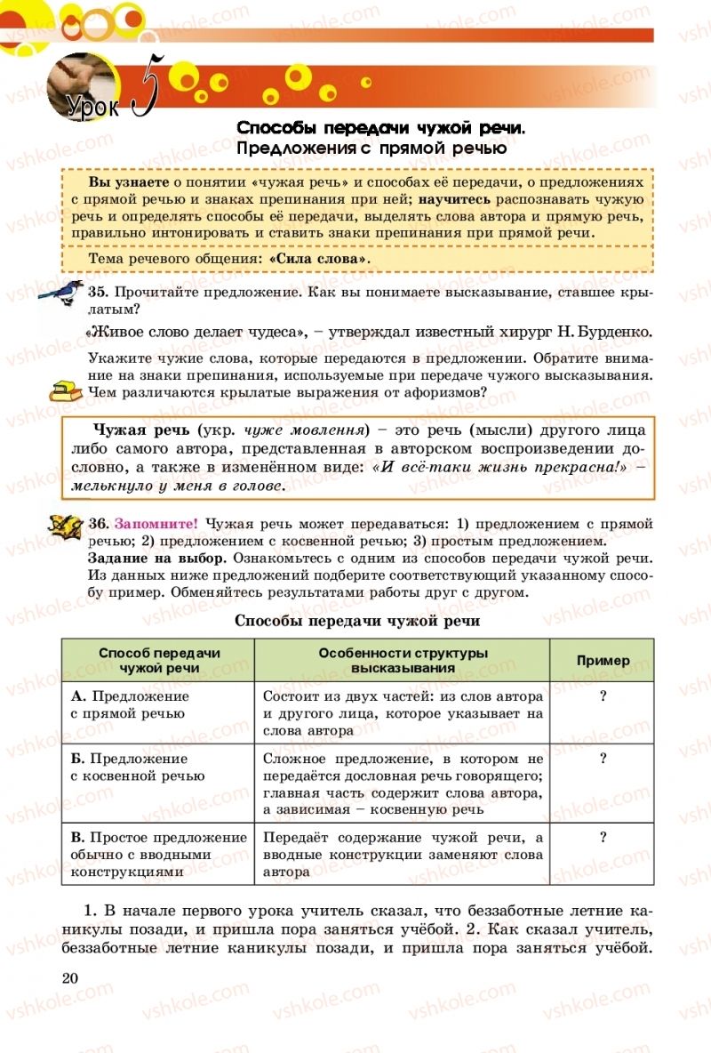 Страница 20 | Підручник Русский язык 9 клас Е.И. Самонова, О.Ю. Крюченкова 2017 9 год обучения