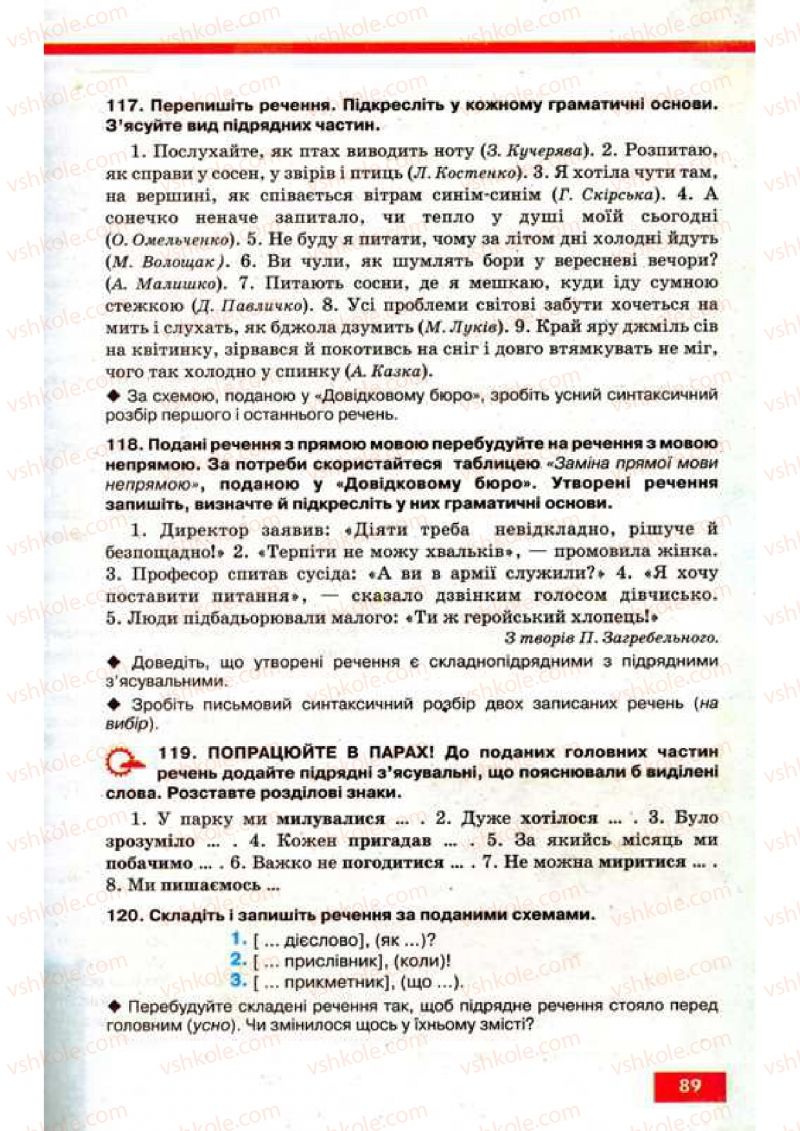 Страница 89 | Підручник Українська мова 9 клас О.П. Глазова, Ю.Б. Кузнецов 2009