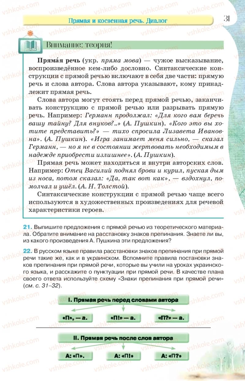 Страница 31 | Підручник Русский язык 9 клас Л.В Давидюк, В.И. Стативка, Е.Л. Фидкевич 2017 9 год обучения