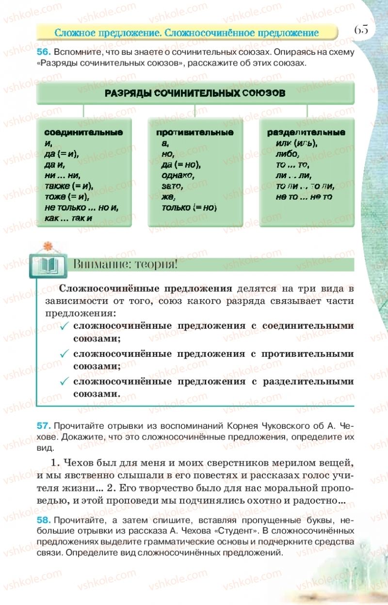 Страница 65 | Підручник Русский язык 9 клас Л.В Давидюк, В.И. Стативка, Е.Л. Фидкевич 2017 9 год обучения