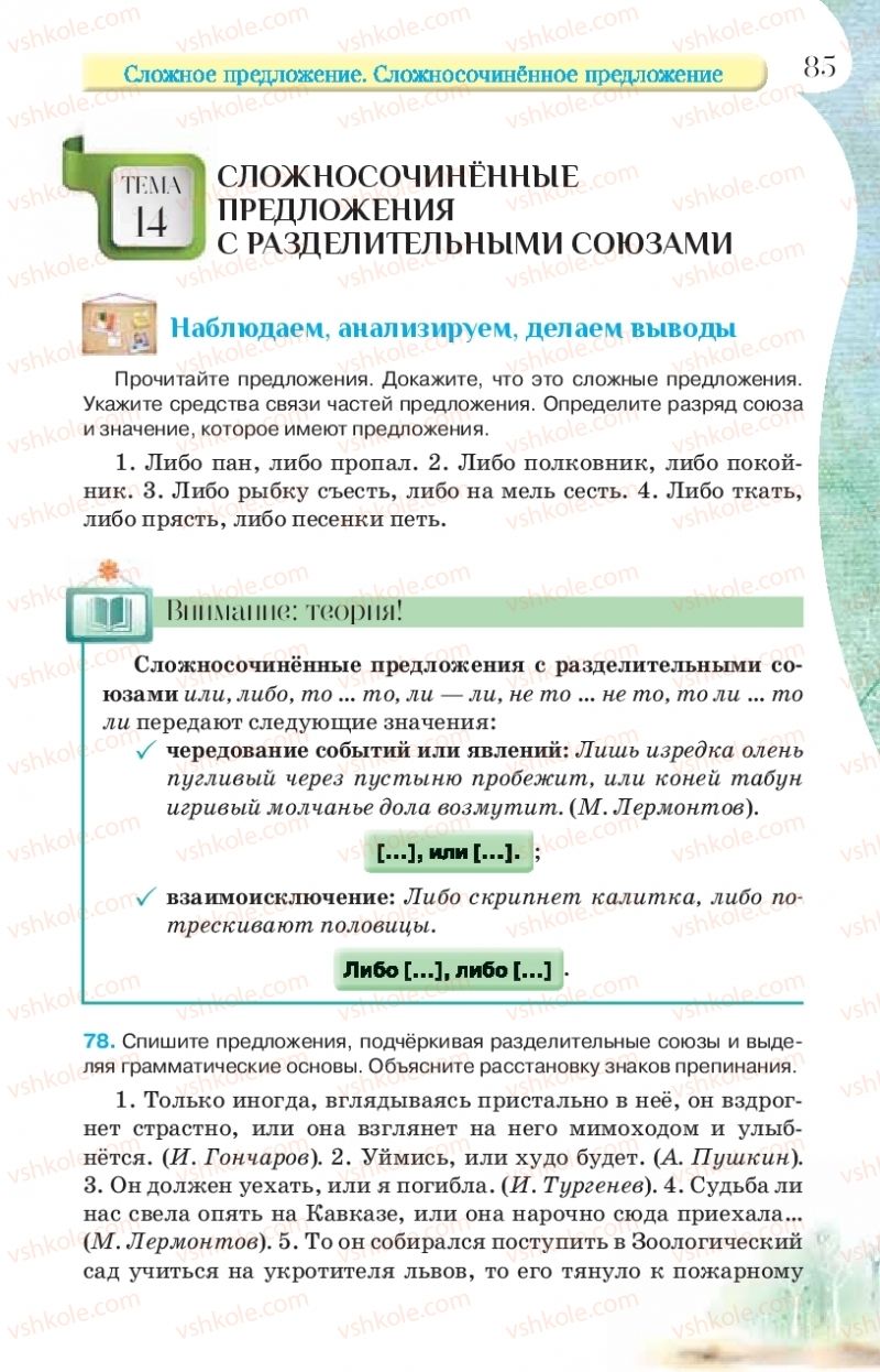 Страница 85 | Підручник Русский язык 9 клас Л.В Давидюк, В.И. Стативка, Е.Л. Фидкевич 2017 9 год обучения