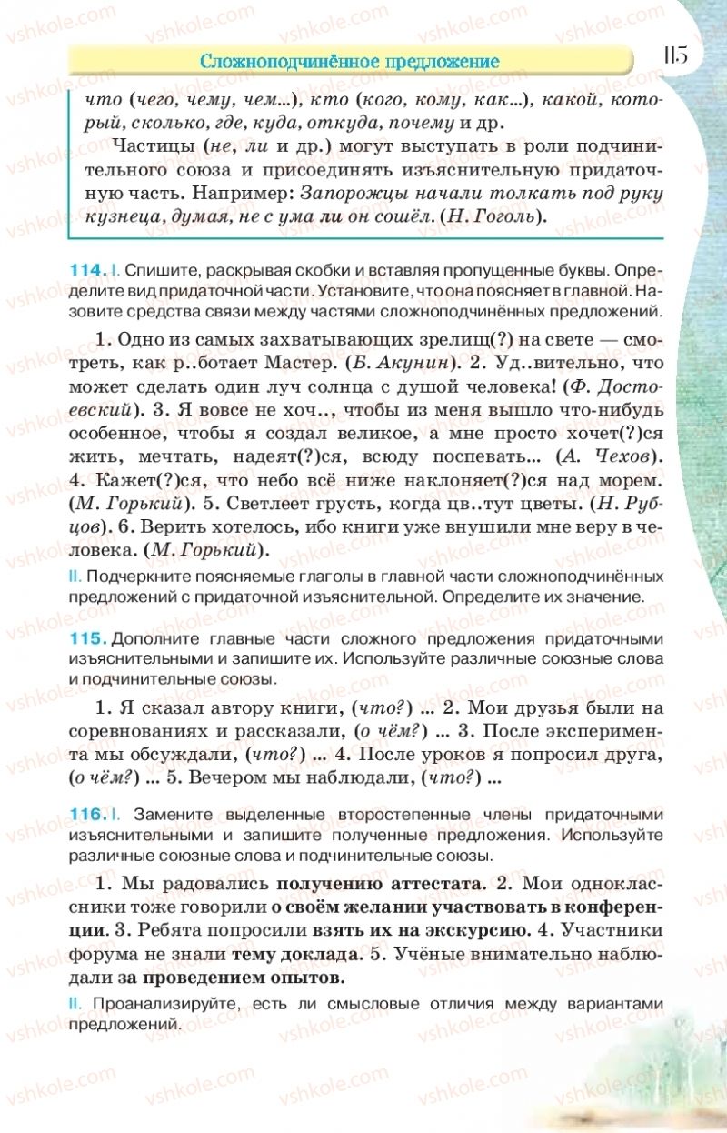 Страница 115 | Підручник Русский язык 9 клас Л.В Давидюк, В.И. Стативка, Е.Л. Фидкевич 2017 9 год обучения