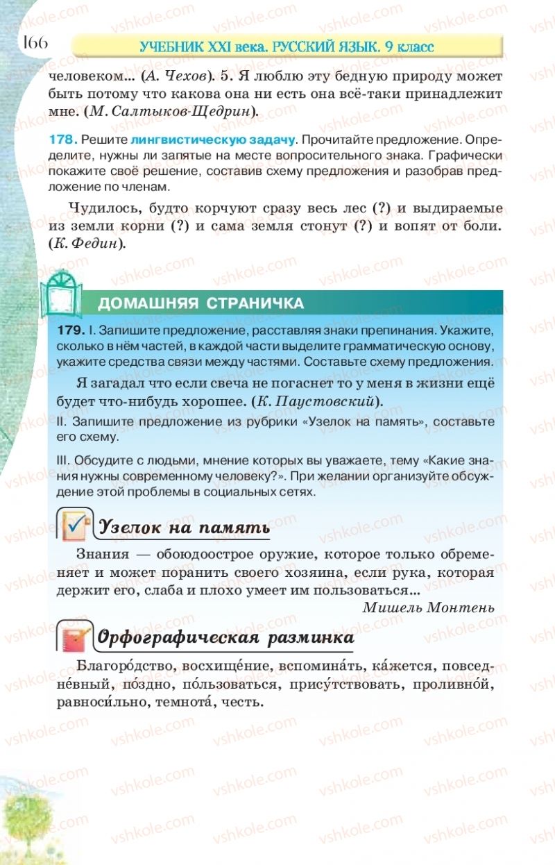 Страница 166 | Підручник Русский язык 9 клас Л.В Давидюк, В.И. Стативка, Е.Л. Фидкевич 2017 9 год обучения