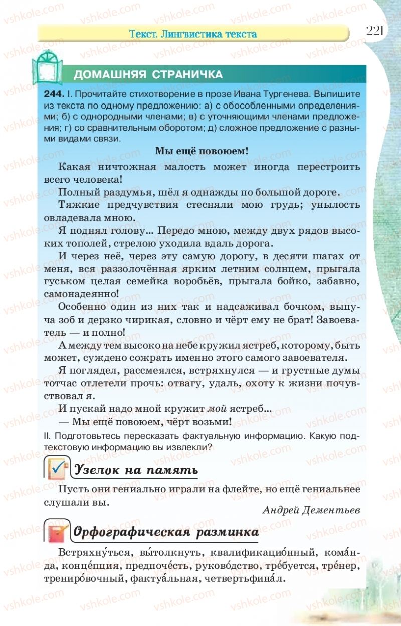 Страница 221 | Підручник Русский язык 9 клас Л.В Давидюк, В.И. Стативка, Е.Л. Фидкевич 2017 9 год обучения