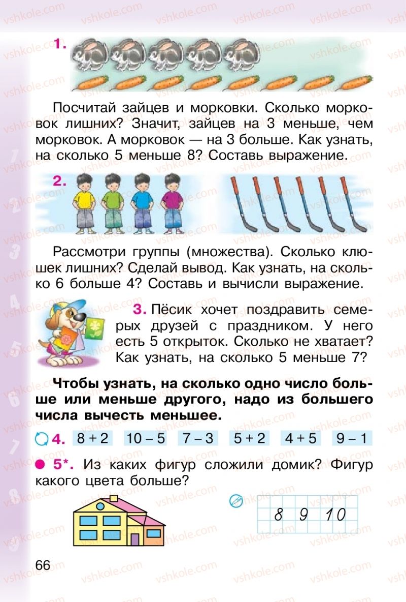 Страница 66 | Підручник Математика 1 клас М. В. Богданович, Г. П. Лишенко 2012 На російській мові