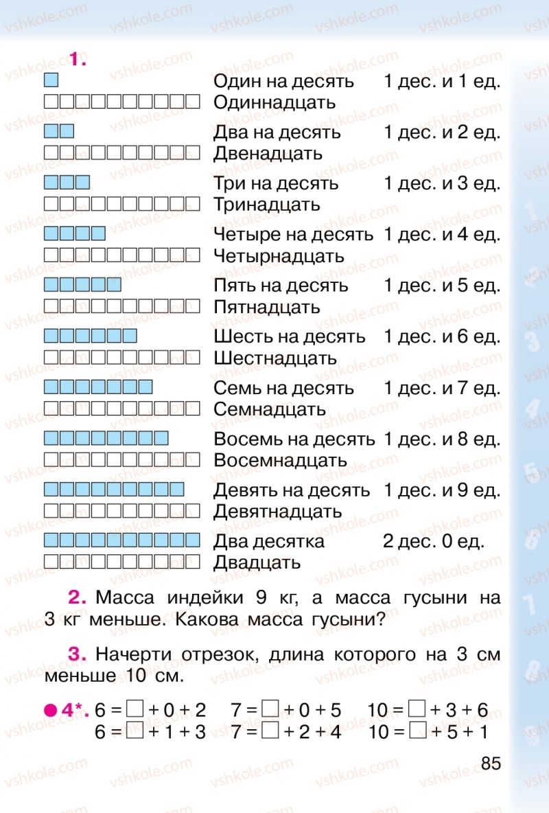 Страница 85 | Підручник Математика 1 клас М. В. Богданович, Г. П. Лишенко 2012 На російській мові