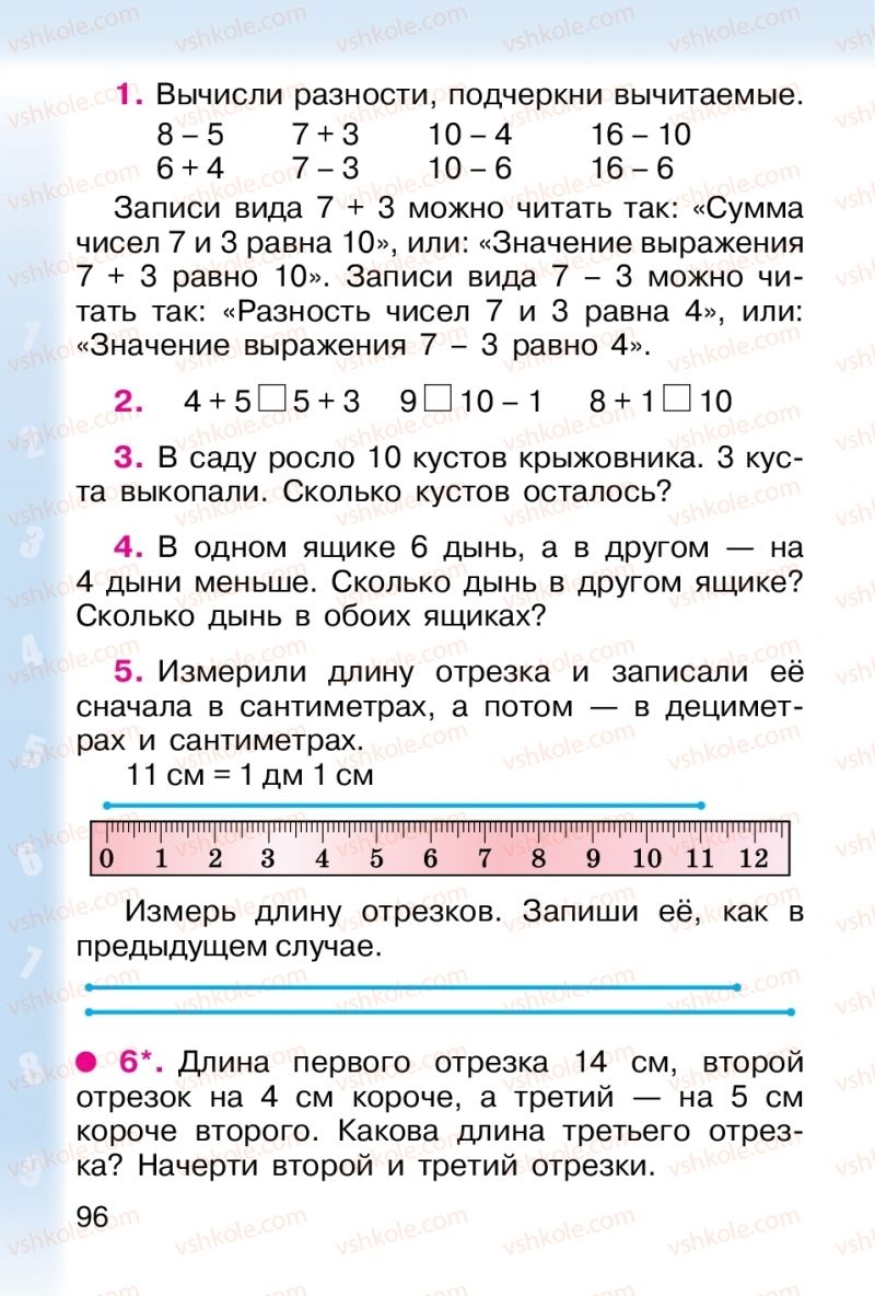 Страница 96 | Підручник Математика 1 клас М. В. Богданович, Г. П. Лишенко 2012 На російській мові
