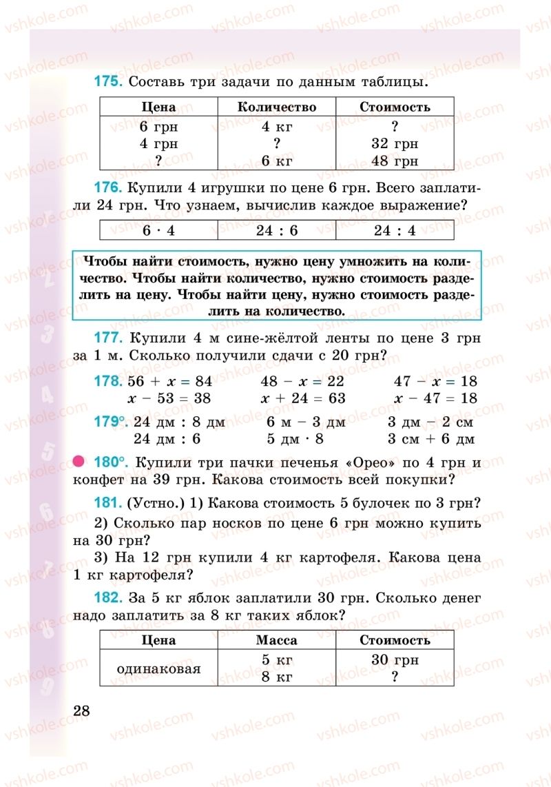 Страница 28 | Підручник Математика 3 клас М. В. Богданович, Г. П. Лишенко 2014 На російській мові
