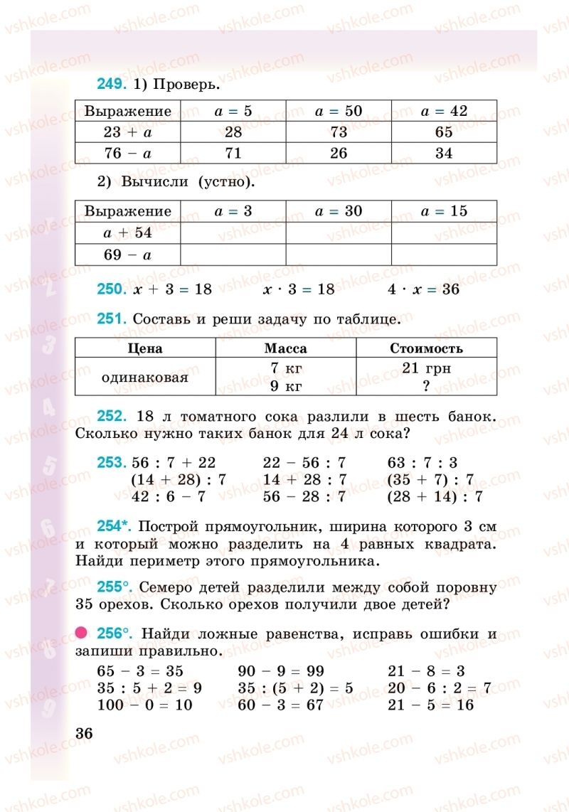 Страница 36 | Підручник Математика 3 клас М. В. Богданович, Г. П. Лишенко 2014 На російській мові