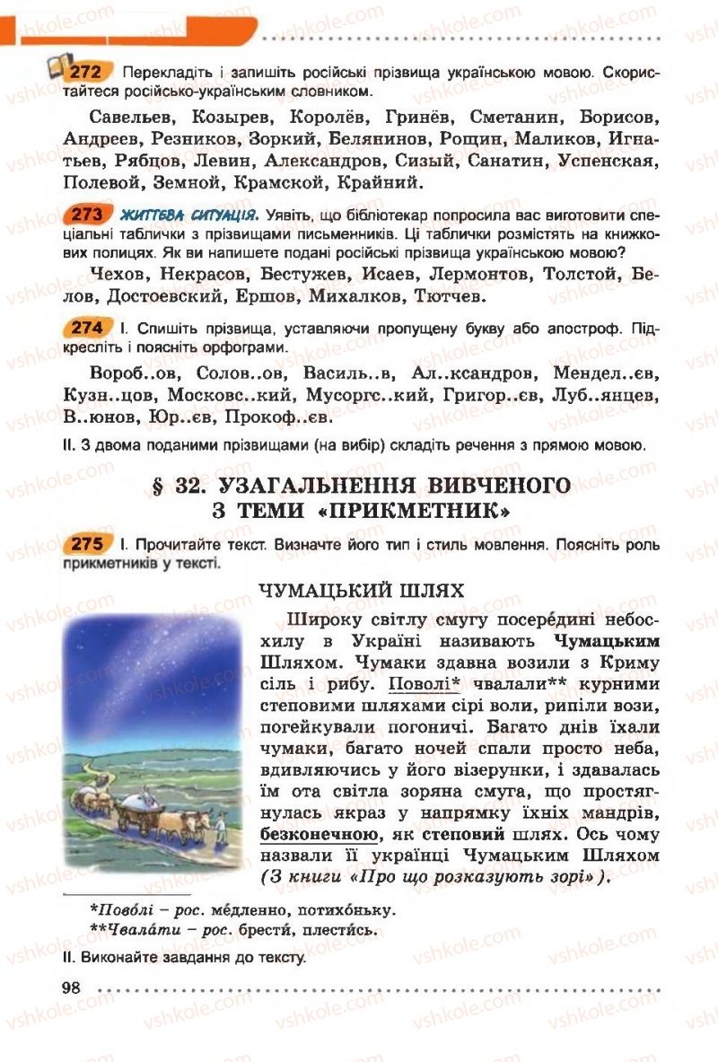 Страница 98 | Підручник Українська мова 6 клас О.В. Заболотний, В.В. Заболотний 2014 На російській мові