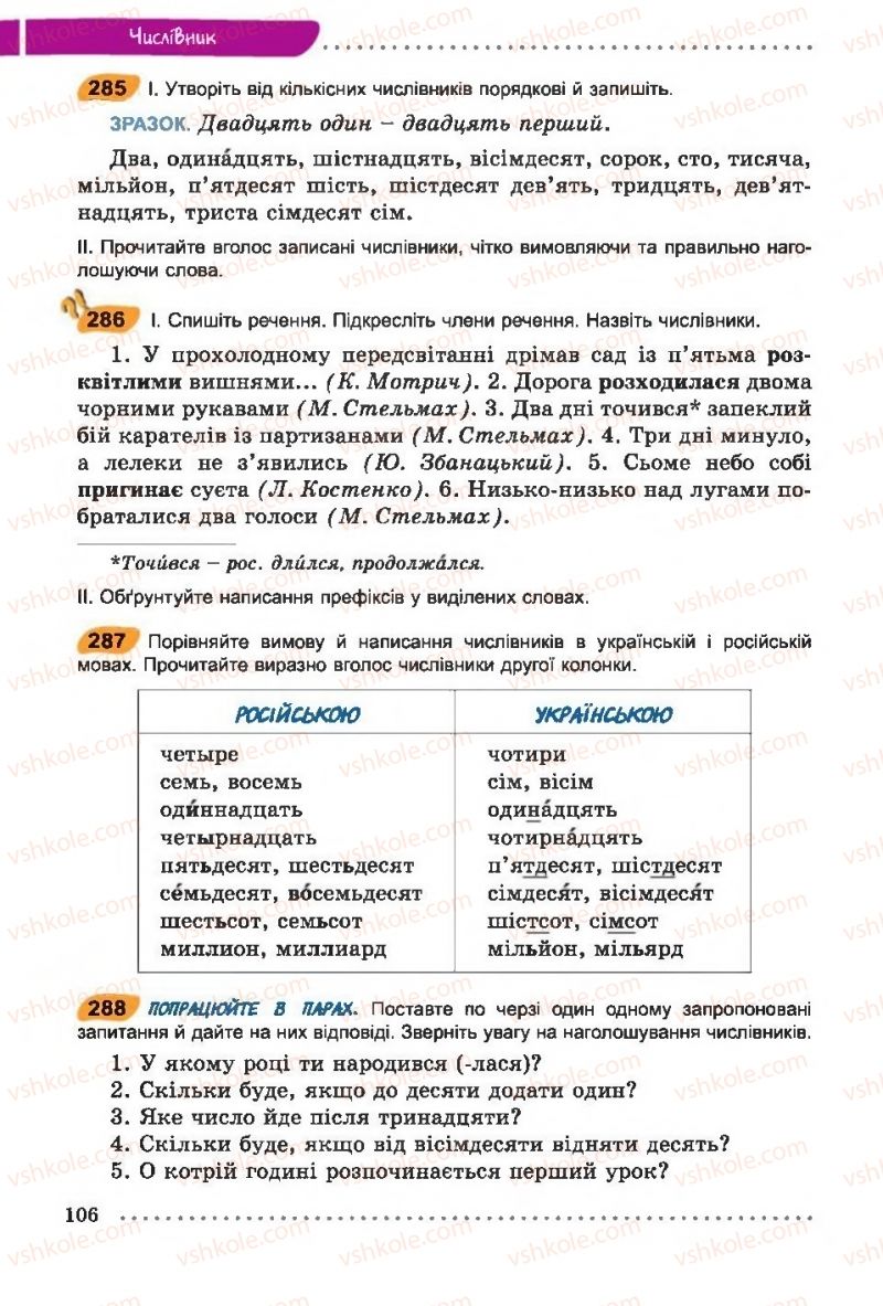 Страница 106 | Підручник Українська мова 6 клас О.В. Заболотний, В.В. Заболотний 2014 На російській мові