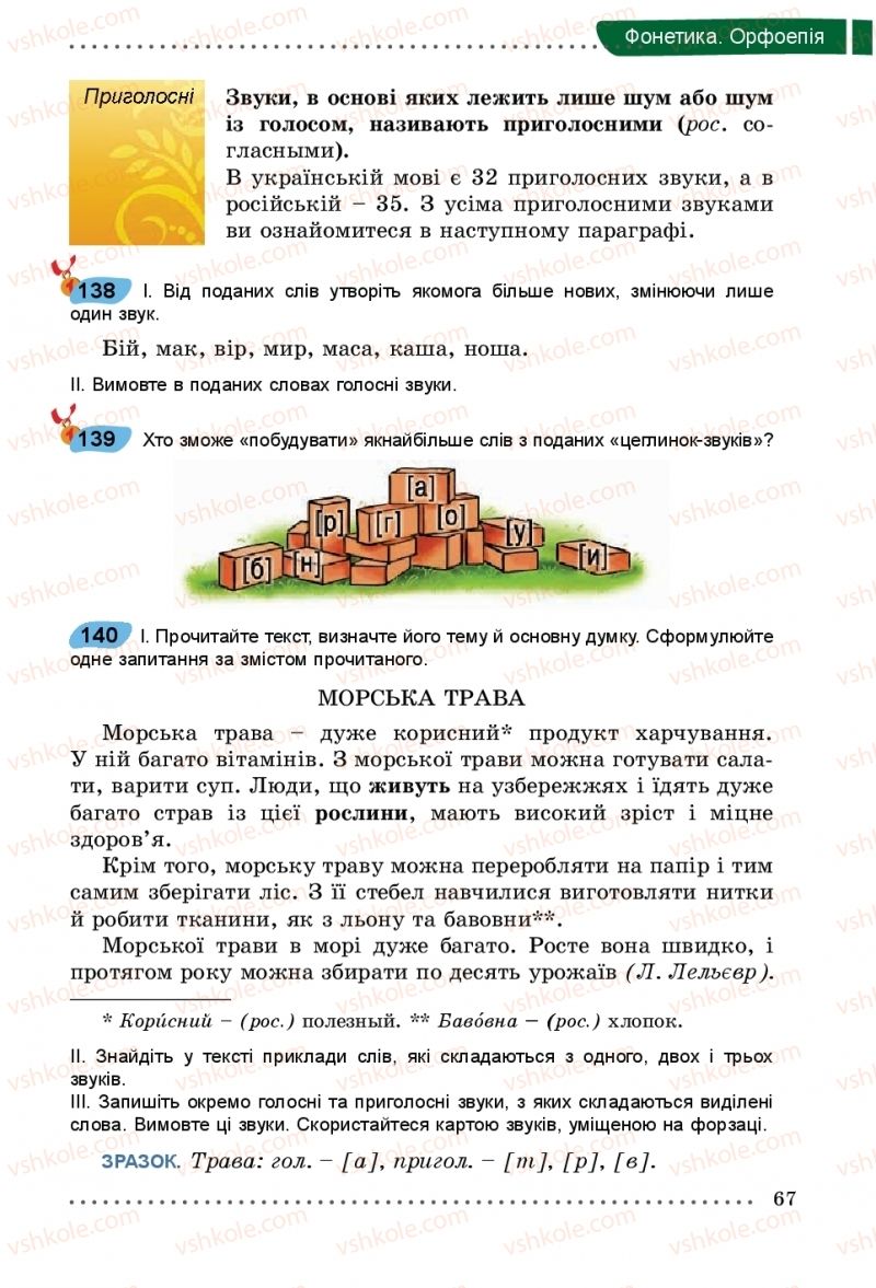 Страница 67 | Підручник Українська мова 5 клас О.В. Заболотний, В.В. Заболотний 2018 На російській мові