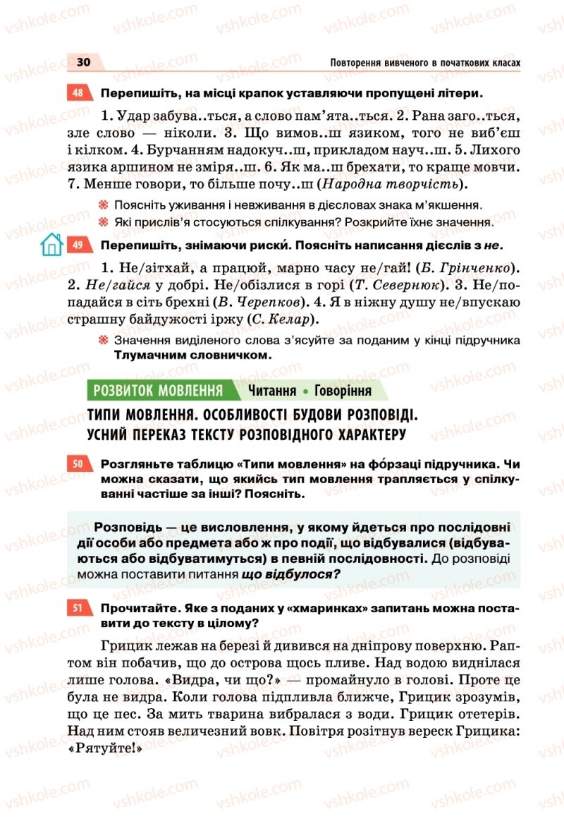 Страница 30 | Підручник Українська мова 5 клас О.П. Глазова 2018