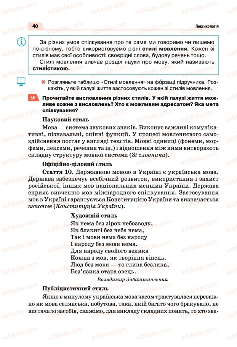 Страница 40 | Підручник Українська мова 5 клас О.П. Глазова 2018