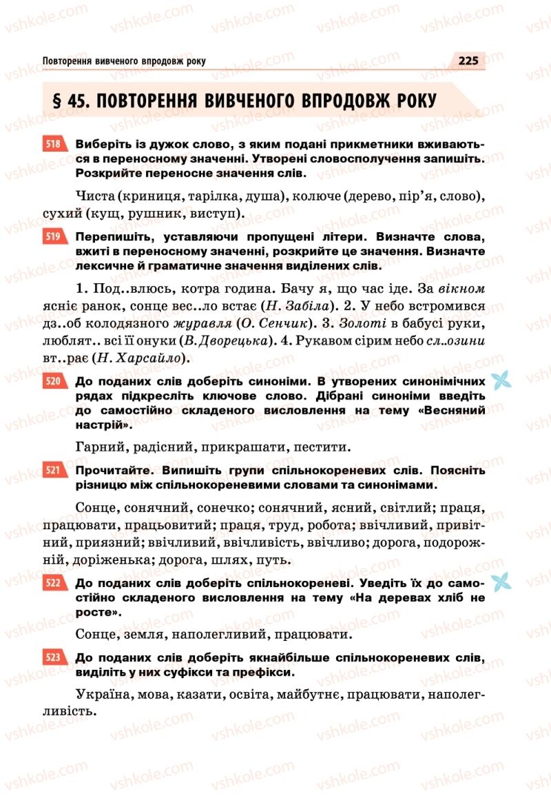 Страница 225 | Підручник Українська мова 5 клас О.П. Глазова 2018