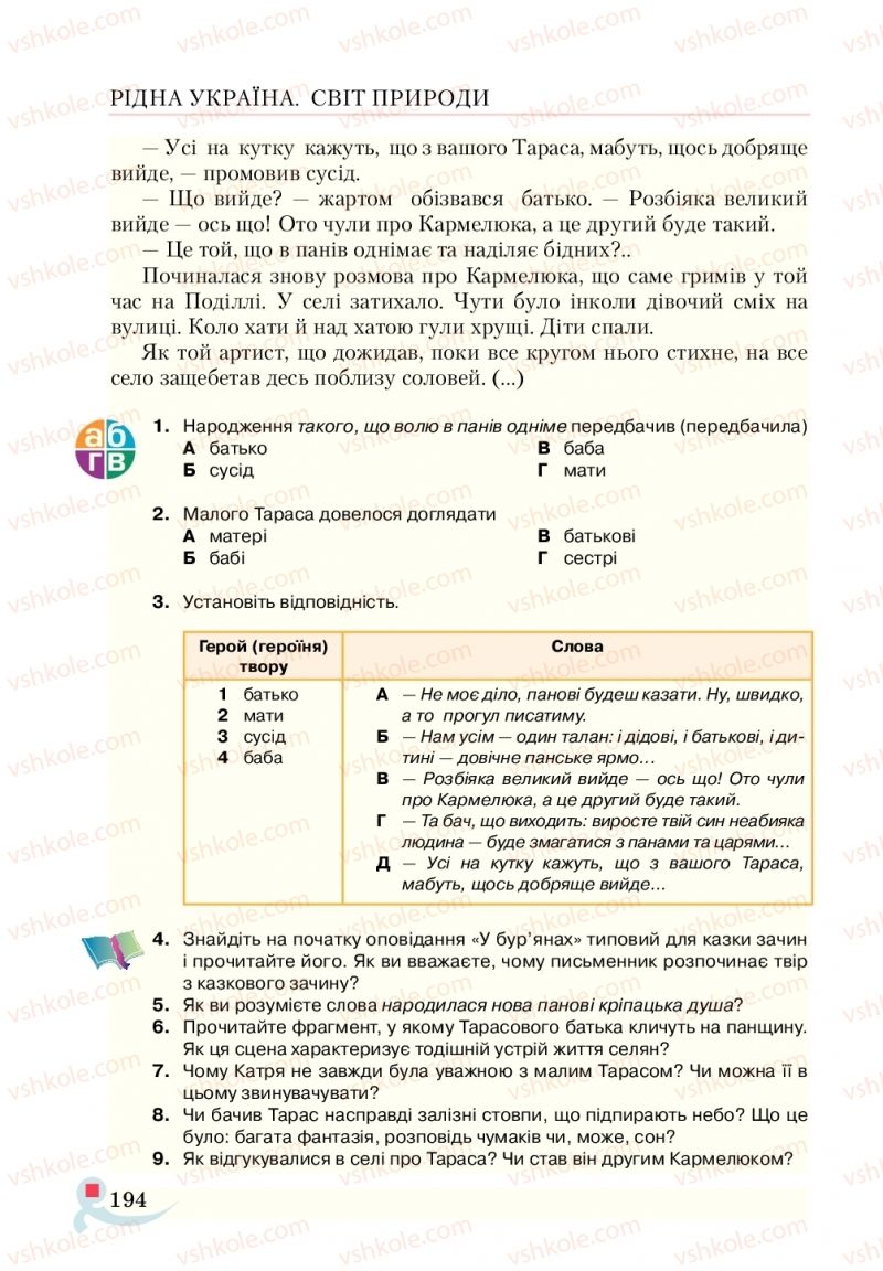Страница 194 | Підручник Українська література 5 клас О.М. Авраменко  2018