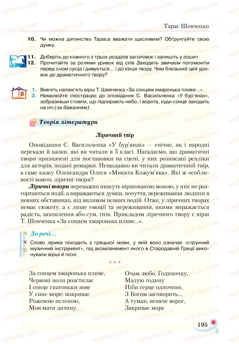 Страница 195 | Підручник Українська література 5 клас О.М. Авраменко  2018
