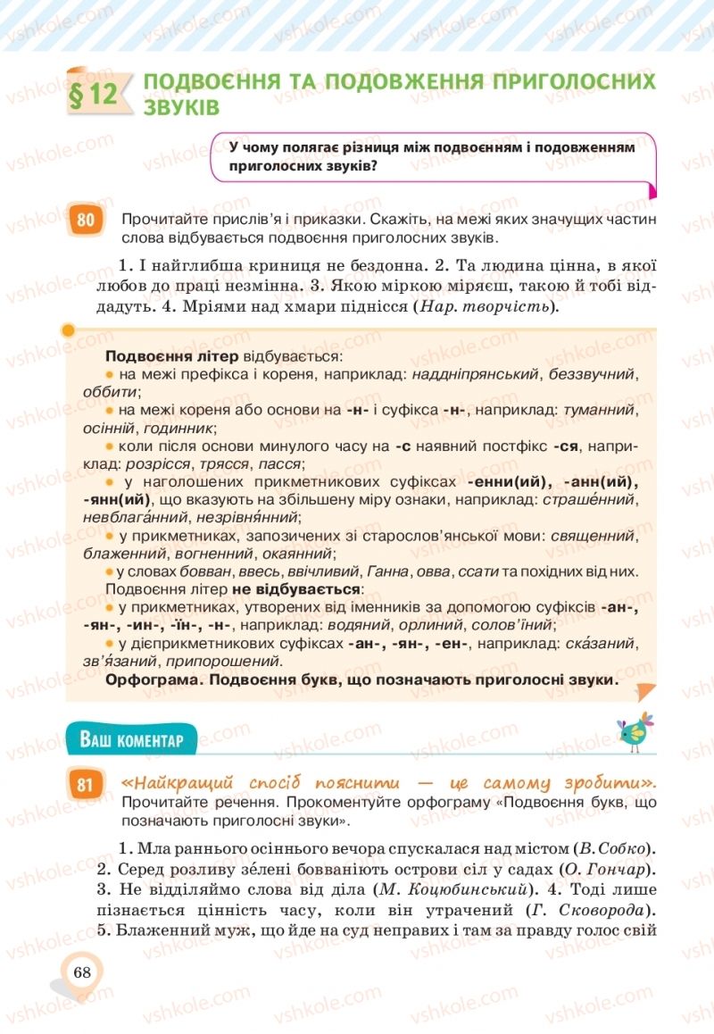 Страница 68 | Підручник Українська мова 10 клас А.А. Ворон, В.А. Солопенко 2018