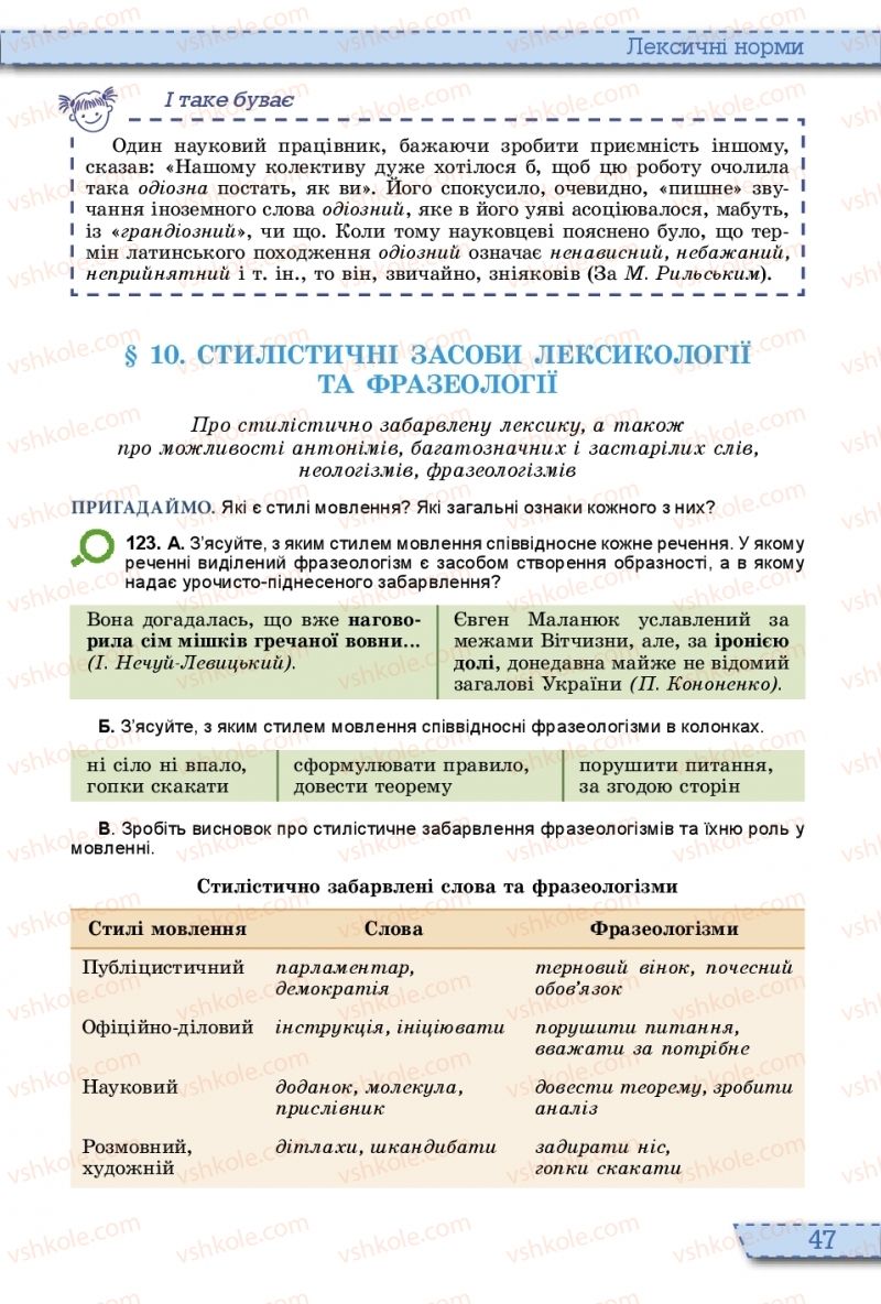 Страница 47 | Підручник Українська мова 10 клас О.В. Заболотний, В.В. Заболотний 2018 На російській мові