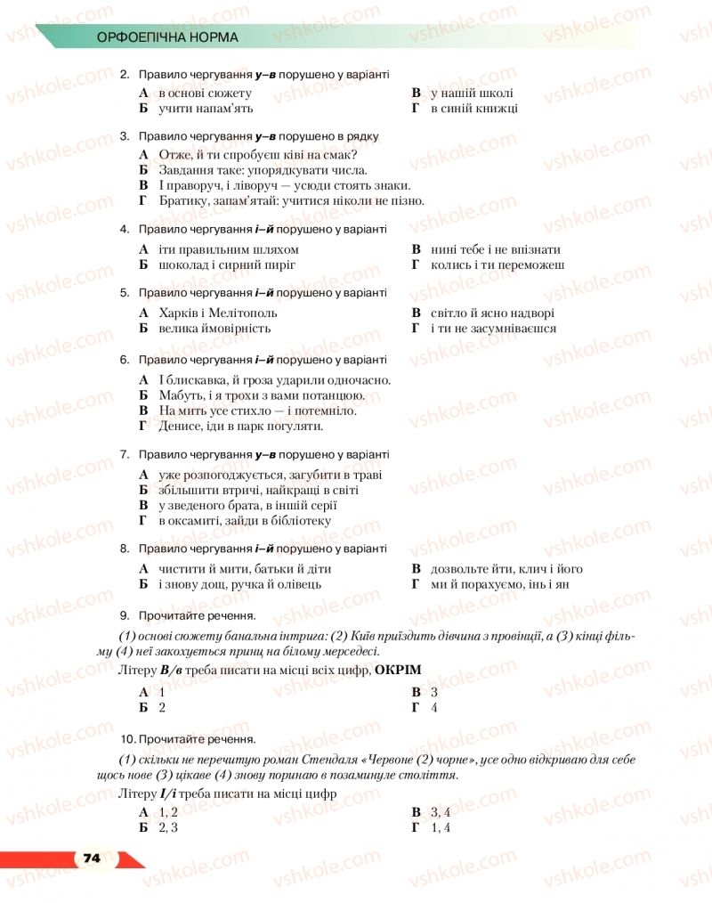 Страница 74 | Підручник Українська мова 10 клас О.М. Авраменко 2018