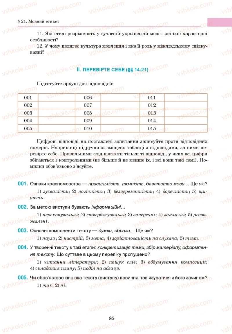 Страница 85 | Підручник Українська мова 10 клас І.П. Ющук 2018