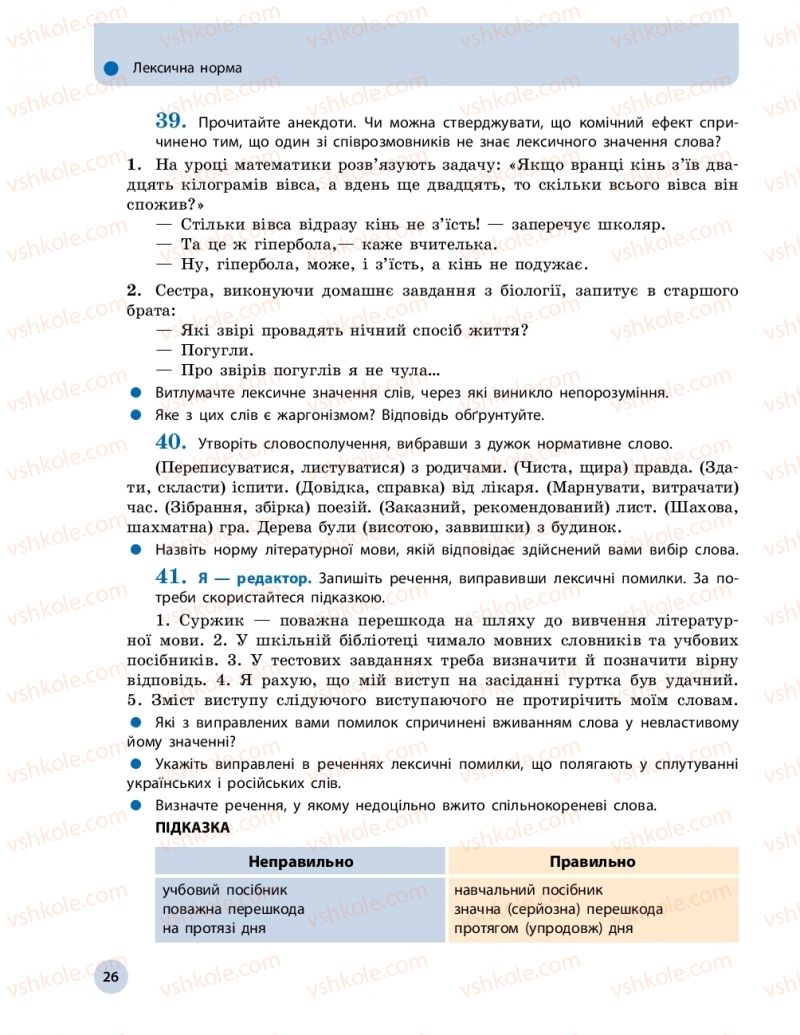 Страница 26 | Підручник Українська мова 10 клас О.П. Глазова 2018