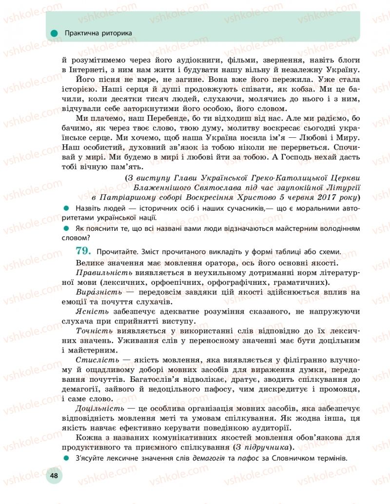 Страница 48 | Підручник Українська мова 10 клас О.П. Глазова 2018
