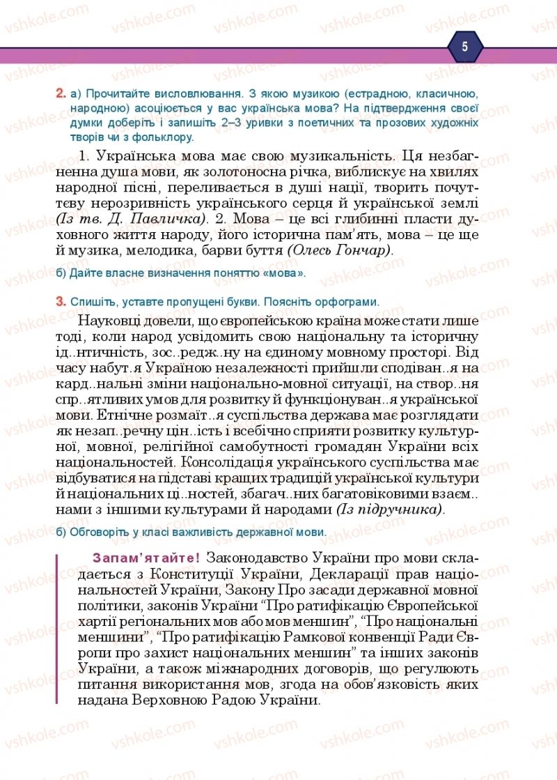 Страница 5 | Підручник Українська мова 10 клас Н.М. Тушніцка, М.Б. Пилип 2018