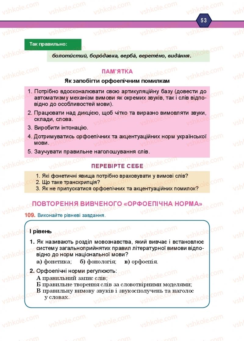 Страница 53 | Підручник Українська мова 10 клас Н.М. Тушніцка, М.Б. Пилип 2018