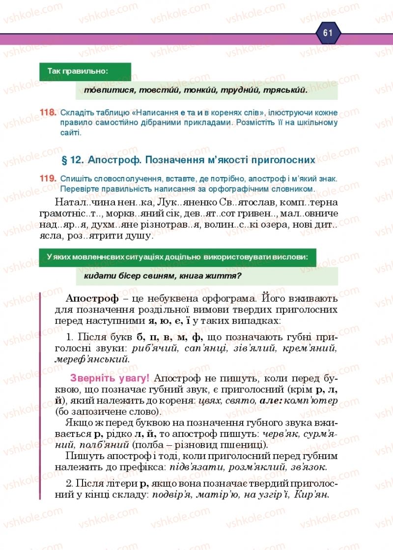 Страница 61 | Підручник Українська мова 10 клас Н.М. Тушніцка, М.Б. Пилип 2018