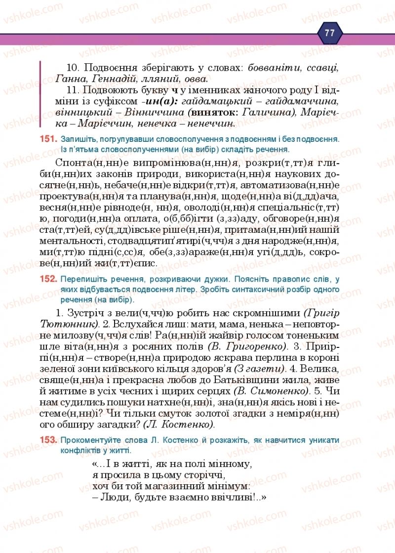 Страница 77 | Підручник Українська мова 10 клас Н.М. Тушніцка, М.Б. Пилип 2018