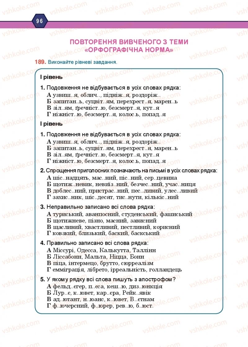 Страница 96 | Підручник Українська мова 10 клас Н.М. Тушніцка, М.Б. Пилип 2018