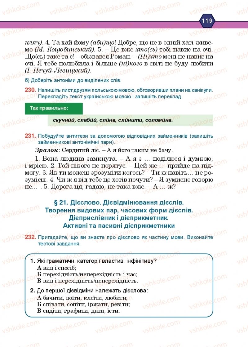 Страница 119 | Підручник Українська мова 10 клас Н.М. Тушніцка, М.Б. Пилип 2018