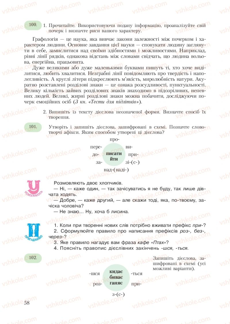 Страница 58 | Підручник Українська мова 7 клас С.Я. Єрмоленко, В.Т. Сичова 2007