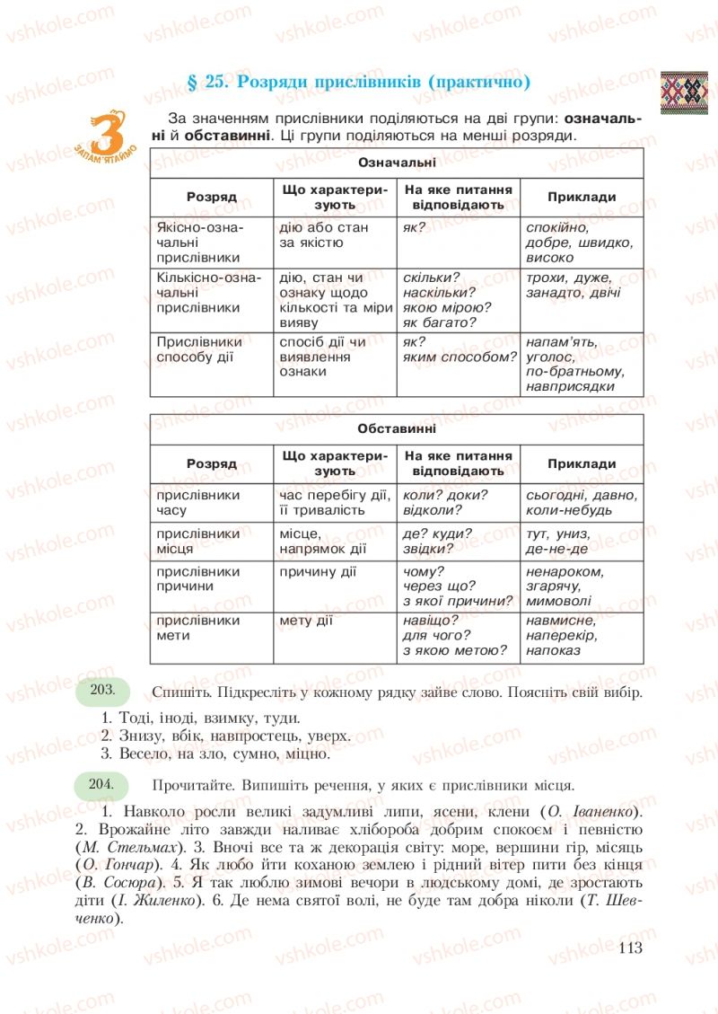 Страница 113 | Підручник Українська мова 7 клас С.Я. Єрмоленко, В.Т. Сичова 2007