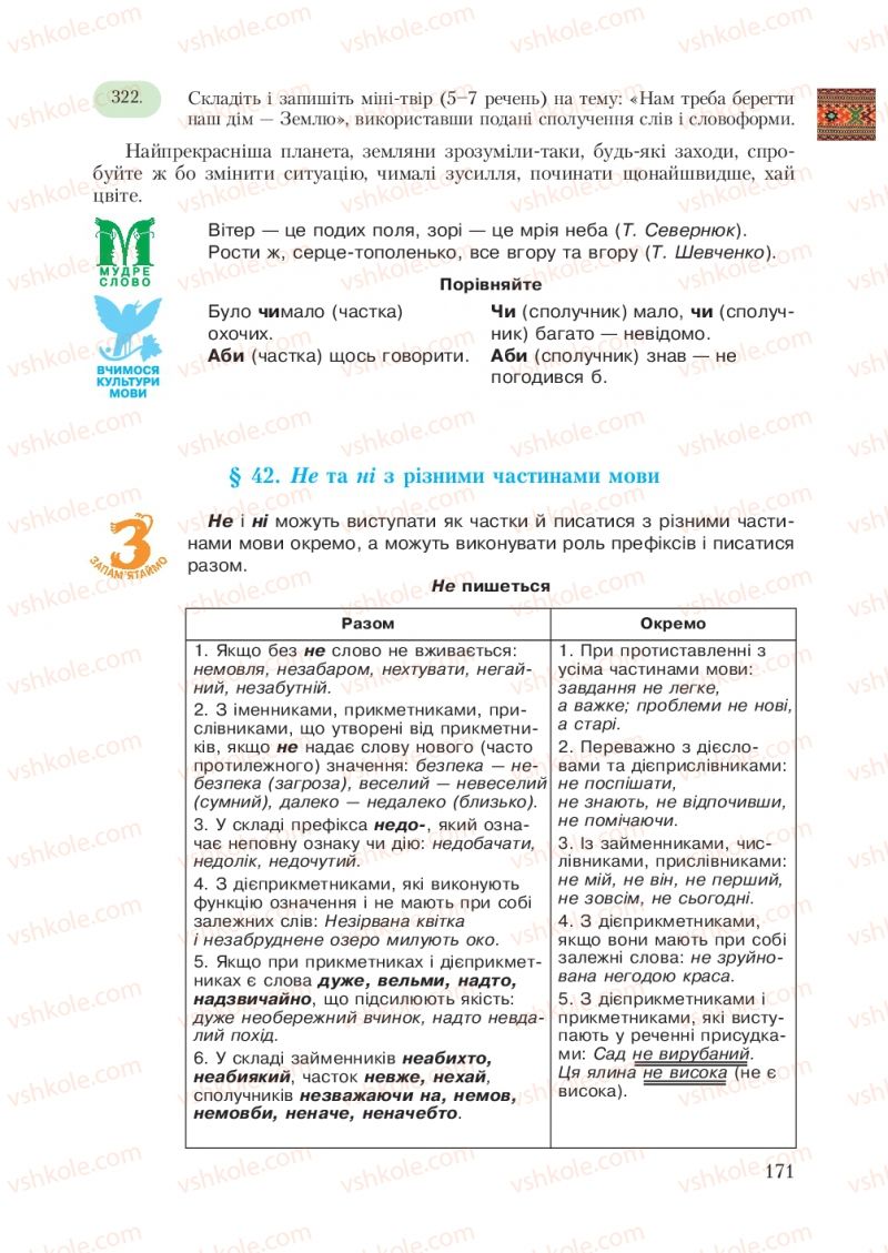 Страница 171 | Підручник Українська мова 7 клас С.Я. Єрмоленко, В.Т. Сичова 2007